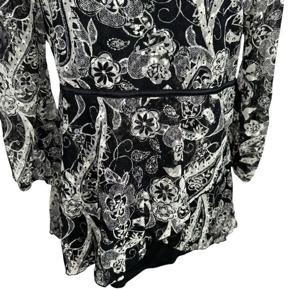 Style & Co Black and White Lace V Neck 3/3 quarter sleeve floral blouse size XL - Picture 7 of 10